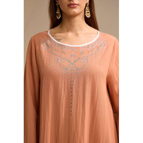 گرد و غبار رز Rhinestone Trim Abaya