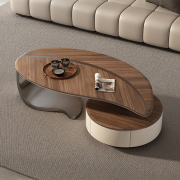 Minimalist Solid Wood Leaf Shaped Coffee Table for Small Apartments