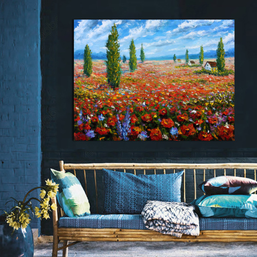 Peaceful Countryside Wall Art Flowers Field Canvas Print