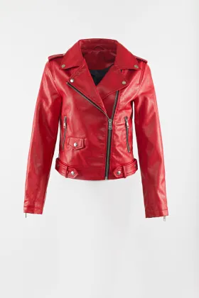 Red shine pu moto jacket