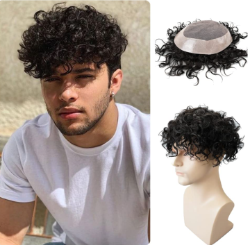 Lordhair Mens Weave Human Hair Unit Black 20mm Curly Hair