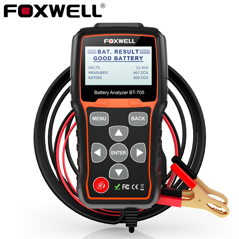 FOXWELL BT705 12V 24V Battery Tester 100-2000 CCA Charging System for Cars Heavy Duty Trucks Flooded AGM GEL Battery Analyzer