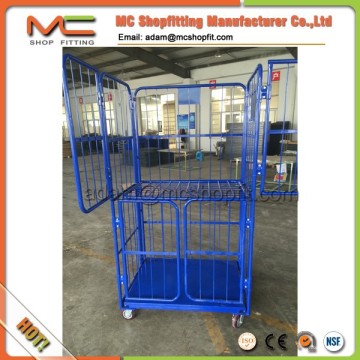 Steel foldable supermarket roll cage with 4 doors