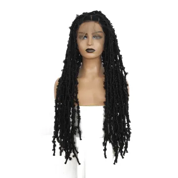 New long black synthetic hair lace front braided wigs Handmade Butterfly Locs FULL lace front Braided wigs box braided lace wig