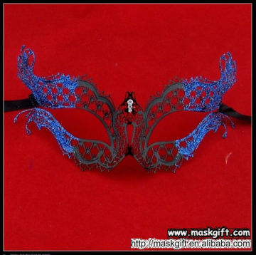 Unique Design Wholesale Luxury Blue And Black Metal Laser Cut Venetian Masquerade Mask With Rhinestone MB002-BBK