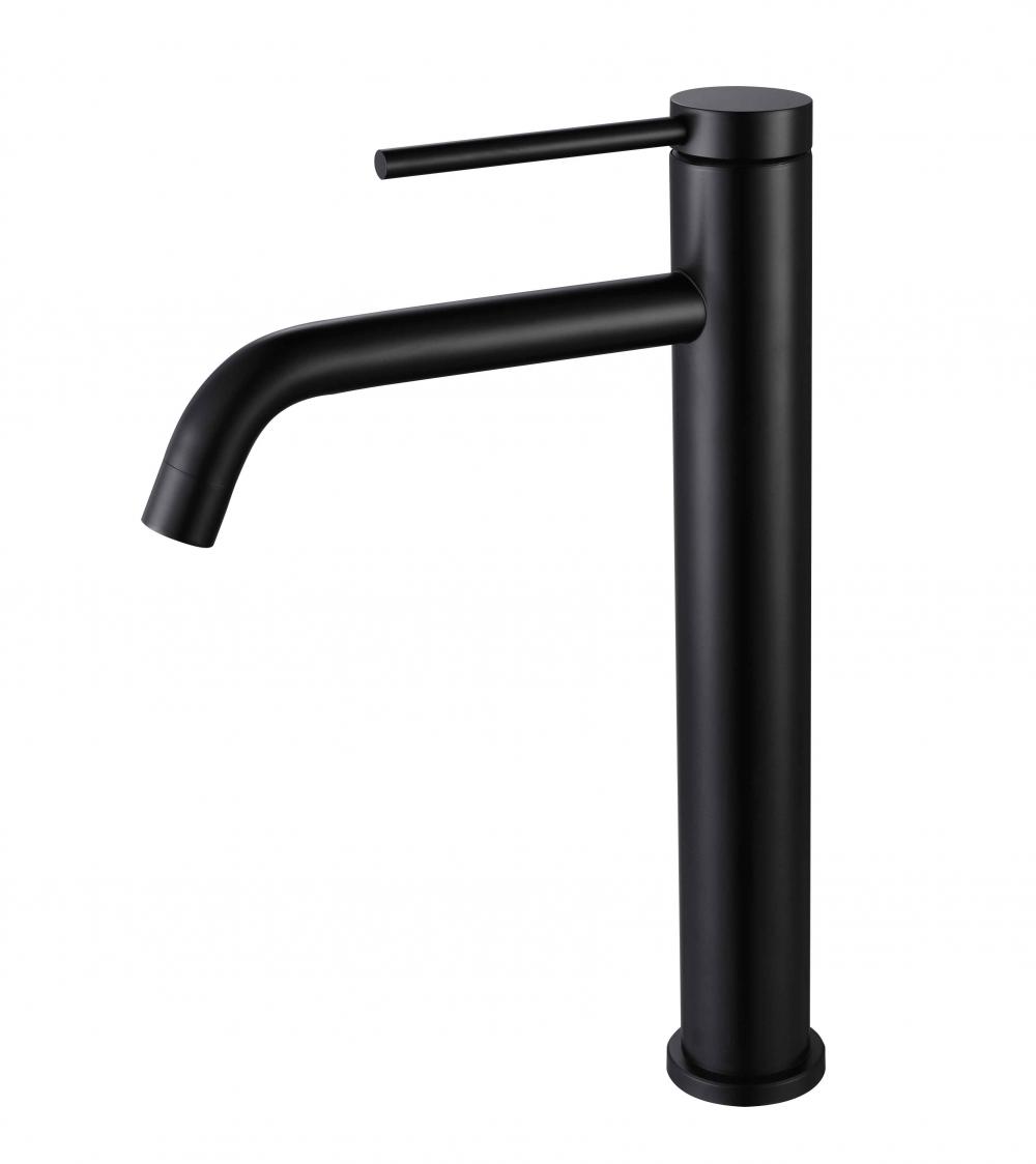 Stainless-steel matte black single handle tall basin faucet