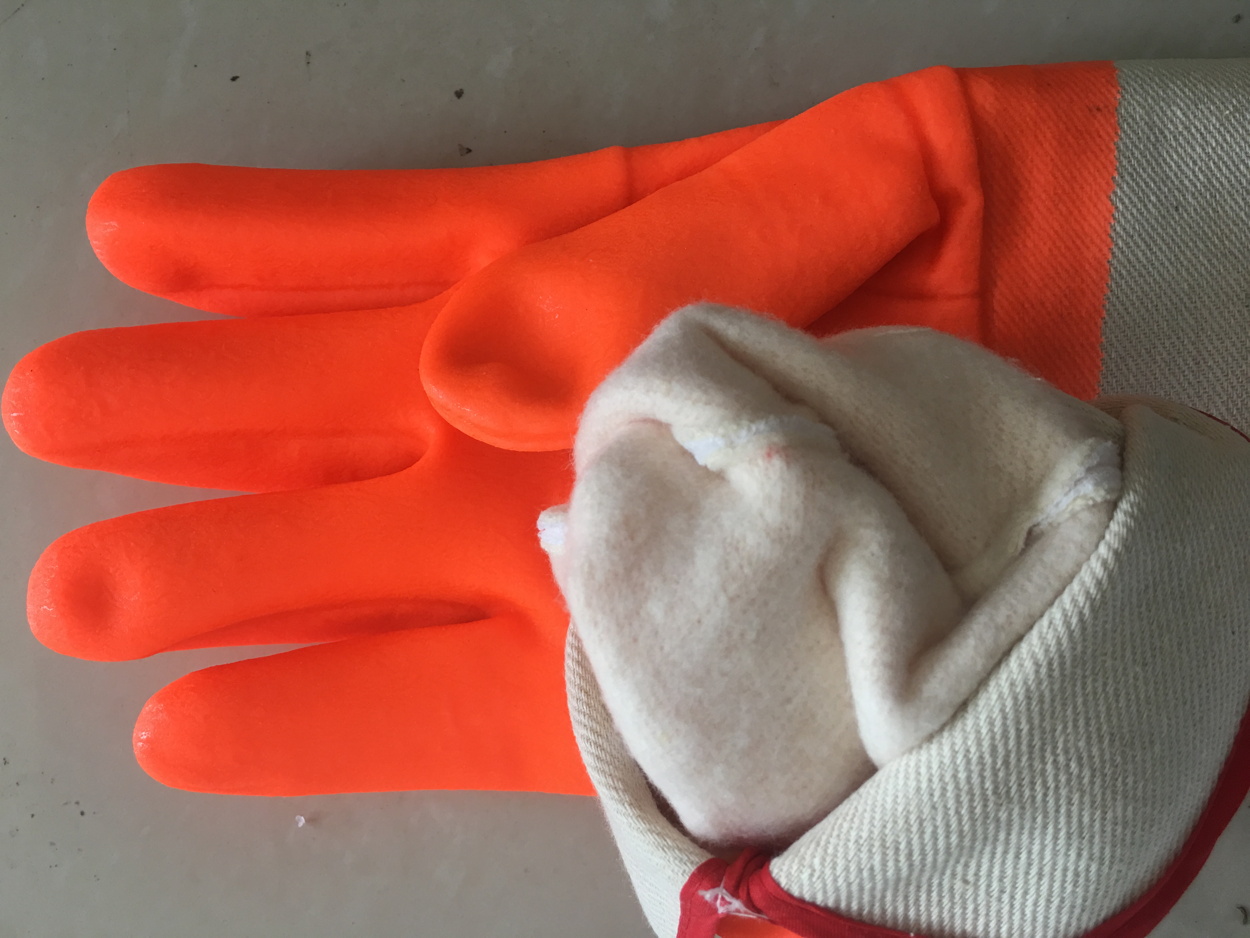 Guantes de PVC anaranjados fluorescentes anti-fríos