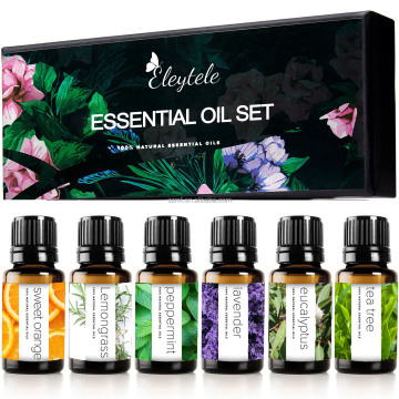 Ensemble d'huiles essentielles 100% naturel naturelle - lavande, menthe poivrée, arbre à thé et rose pour les soins de la peau