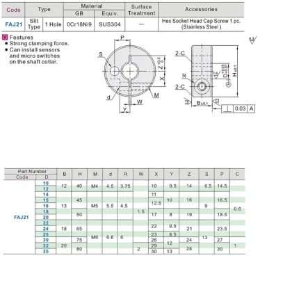 Stainless Steel Ruland Clamp Collar (FAJ Type) for Keyed Shafts