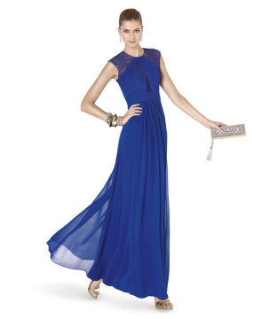 Custom Made New Designer Dress Royal Bule Chiffon Lace Party Long Dresses Evening Gowns