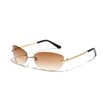 Gafas de sol futuristas de moda Ins Vintage Trendy Simple Design Gafas de sol sin marco UV400 Metal Bordes sin borde