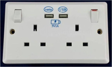 13A Bakelite Double Switched Socket outlet With Light, wall switch and socket