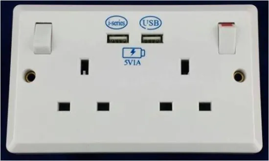 UK HK standard double power 13a electrical sockets usb wall socket with usb charger outlet