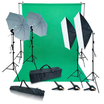 Professional Photography Lighting and Studio Equipment: Including Softboxes, Umbrellas, Background Supports, and More