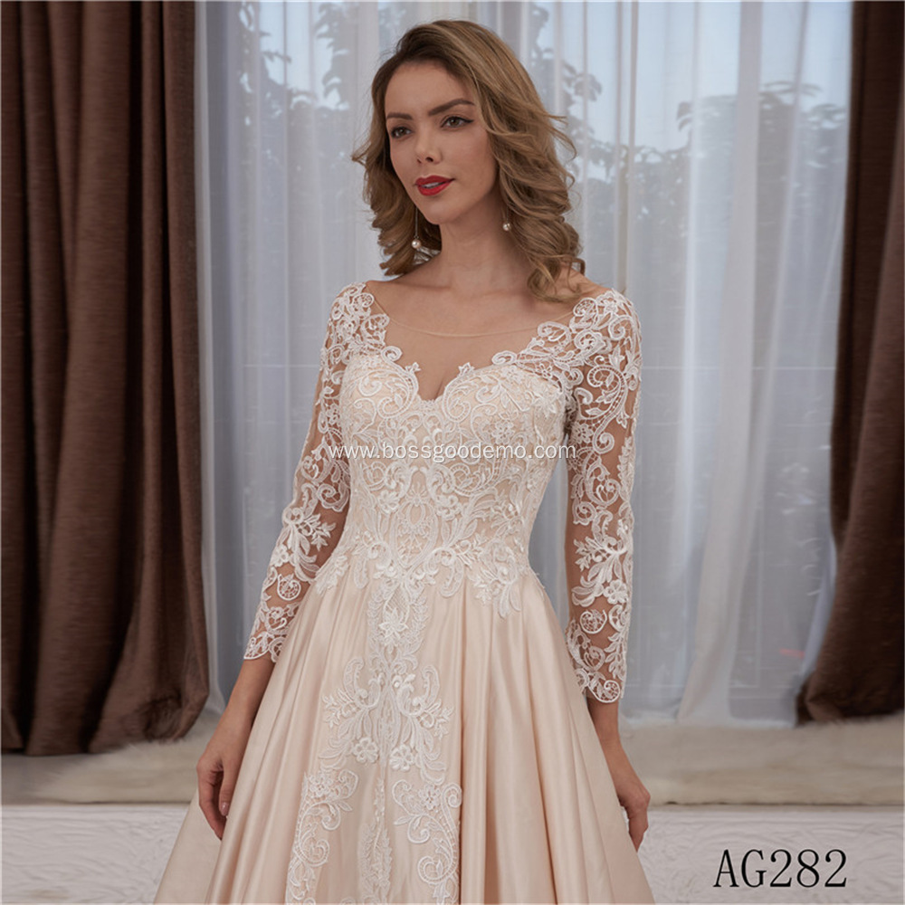 V Neck White A Line Floor Length Imported Plus Size Wedding Dress Korea
