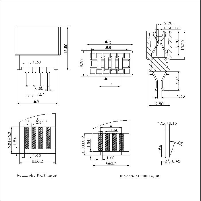 ECM-XBHS0SB01 2.54mm EDGE Slot SMT Straddle Mount Connectors