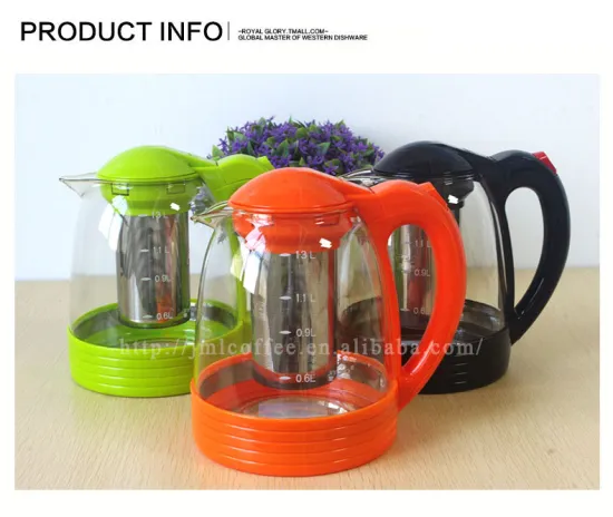 hot sale pyrex glass teapot with stainless steel strainer