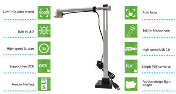 5.0 Mp Hd1080p Video High Speed Document Scanner With Auto Focus Camera