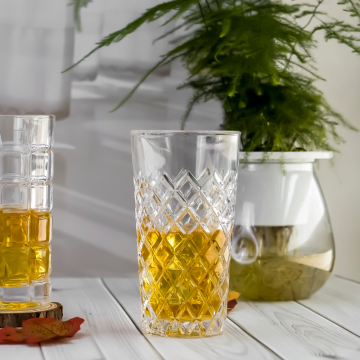 Wholesale Transparent Crystal Glasses with Checked Design for Drinking and Juice