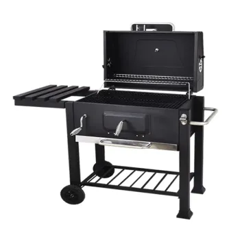 Factory Supply: High-Quality, Foldable Iron BBQ Grill with High-Temperature Painting and Portable Trolley for Family Outdoors