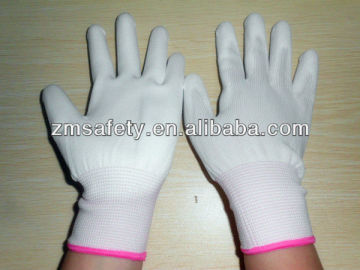 Seamless Knitted White Nylon Liner PU Gloves