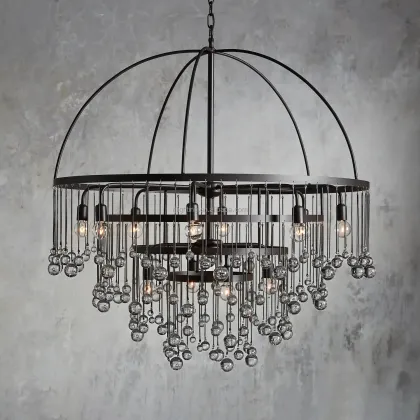 Aged Brass Silver Aubrey Chandelier: Crystal Ball Modern Pendant Lights for Hotels