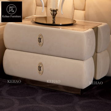 Wooden Nordic Bedside Table: Luxury Bedroom Furniture with Leather Upholstery