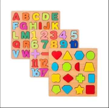 Children's Jigsaw Puzzle Board Early Learning Educational Toy for Letter Color and Shape Recognition Made of Wood