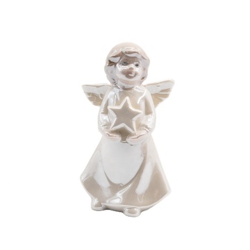White Ceramic Angel Figurines for Indoor Christmas Decorations