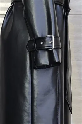 Ladies 100% PU Smooth Black Waterproof Trench Coat