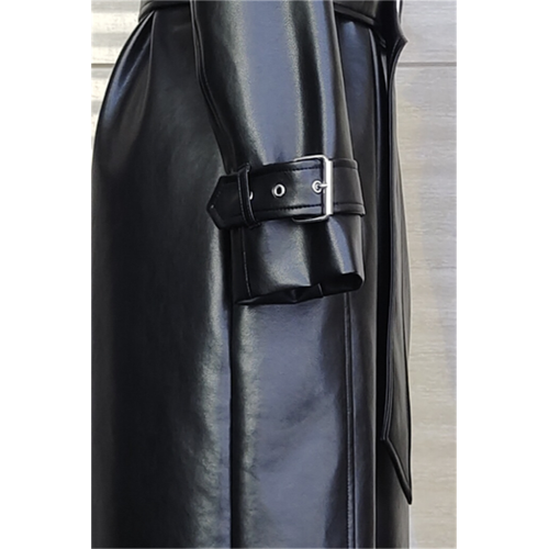 Ladies 100% PU Smooth Black Waterproof Trench Coat