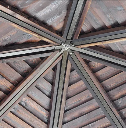 Steel Frame Carbonized Wood Roof Gazebo with Swing - Hard Top Wood Gazebo Manufacturer & Wooden Pergolas