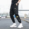 Men's Side Pockets Cargo Harem Pants 2021 Ribbons Black Hip Hop Casual Male Joggers Trousers Fashion Casual Streetwear Pants
