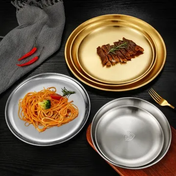 Korean Style Round Stainless Steel Gold Chargers for Wedding Decor