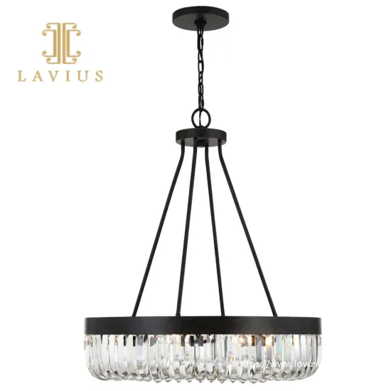 Annular black crystal chandelier & pendant light Trendy design concise style for villa living room