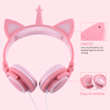 Fashion Wired Foldable Unicorn hörlurar för barn