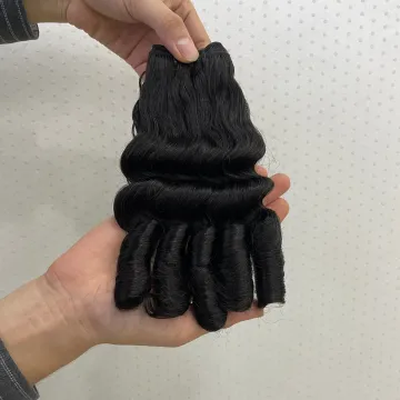 Customized Texture Fumi Super Double Drawn Virgin Indian Human Hair Pixie Curls 3 Bundles with Lace Frontal Closure