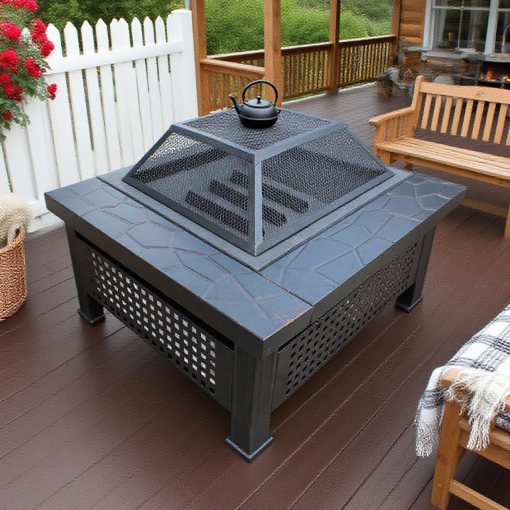 Outdoor Iron Fire Pit Square Mesh