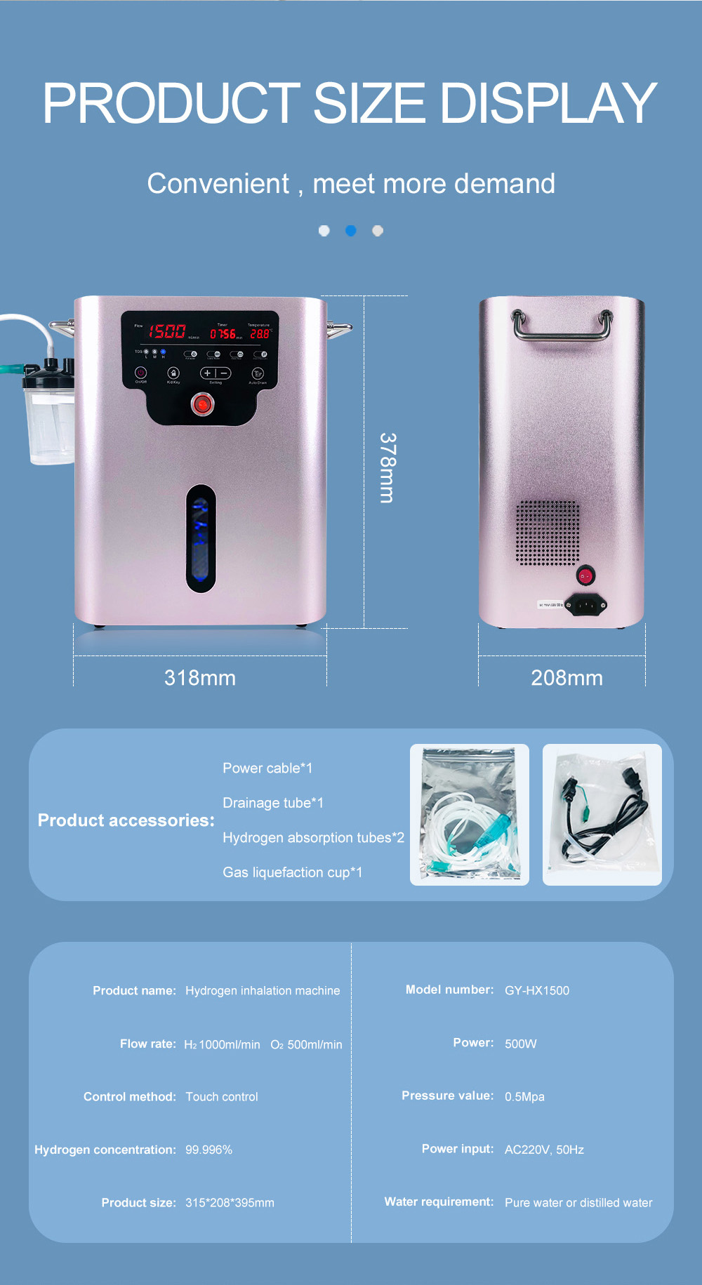 Pure Water 3000 Ml Hydrogen Machine Hydrogen Oxygen Generator For Breathing