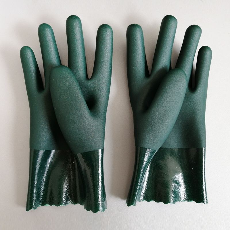 PVC-beschichtete grüne Arbeit sandige Finish-PVC-Handschuhe