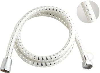 White Flexible Silver Shower Hose in Bathroom