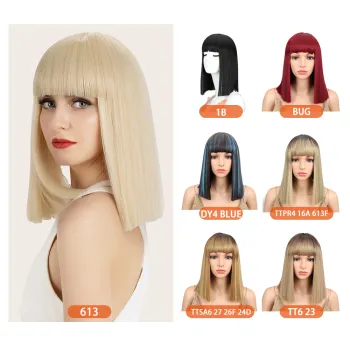 Wholesale 14 inches Blonde Wigs 7 kinds of Color Short Bob Straight Hair Heat Resistant Fiber Wig Synthetic hair Wigs For Women