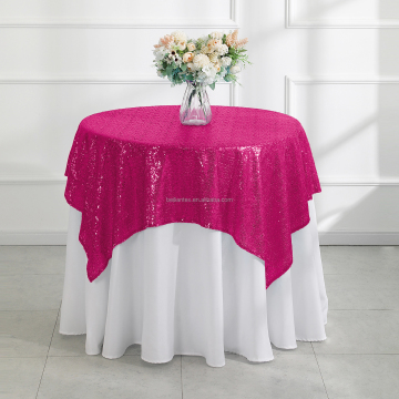 Hot Selling Pink Solid Wedding Table Cloth with Embroidery Sequin in Rectangular or Round Shape