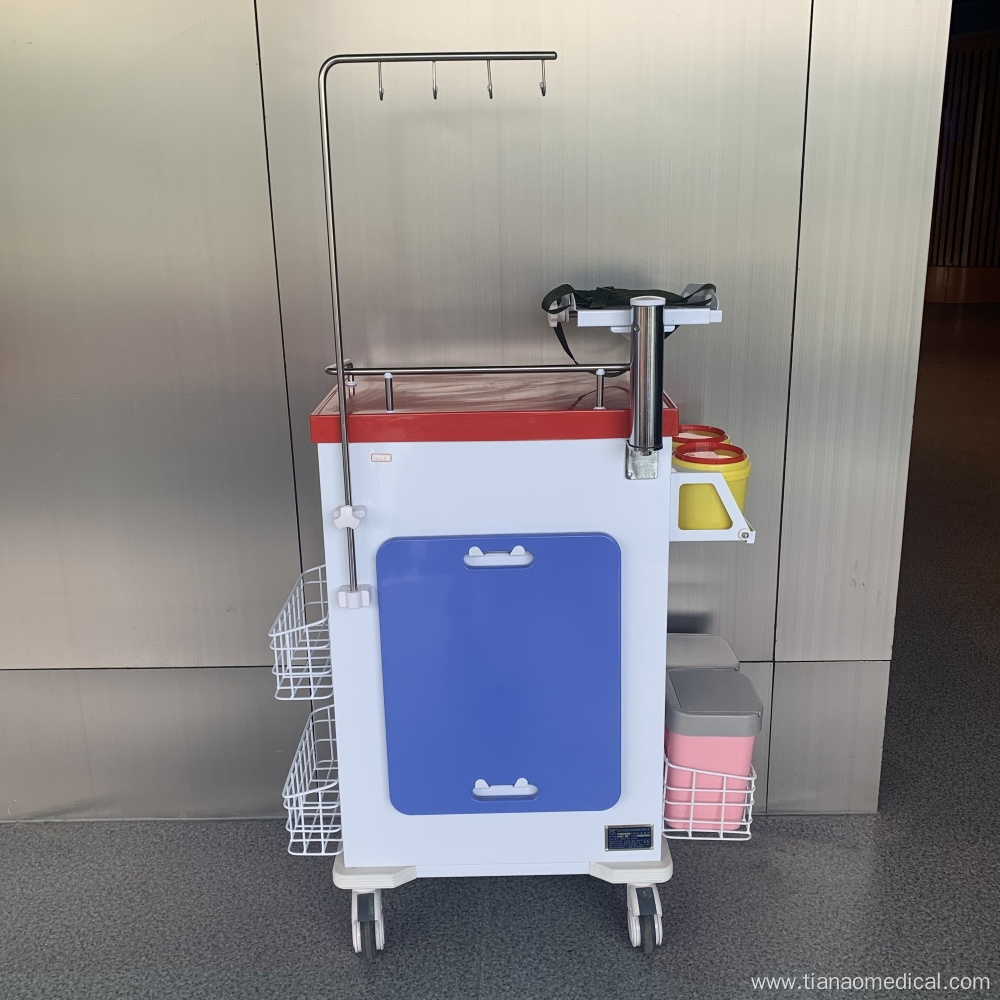 Hospital Steel Drawer Defibrillator Shelf Emergency Trolley