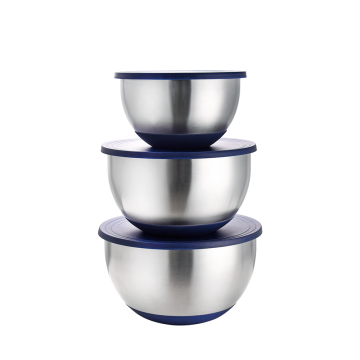 Mangkuk pencampur tutup kedap udara stainless steel set non-slip