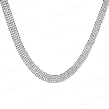 925スターリングシルバーファッションネックレス：7.5mmの丸いボールビーズ（5列）を備えた長くて分厚い鎖骨チェーン - 女性のチョーカーに最適