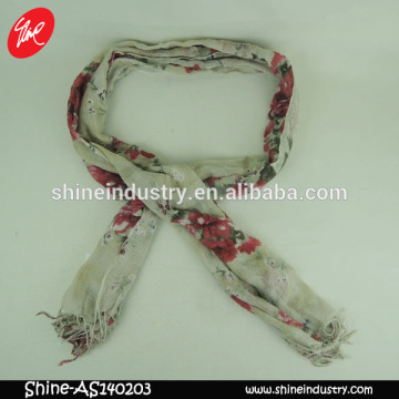 2015 latest Fashion ladies viscose white scarf with red flowers