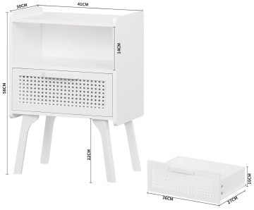 Solid Wood Rattan Medieval Modern Bedside Table with Storage