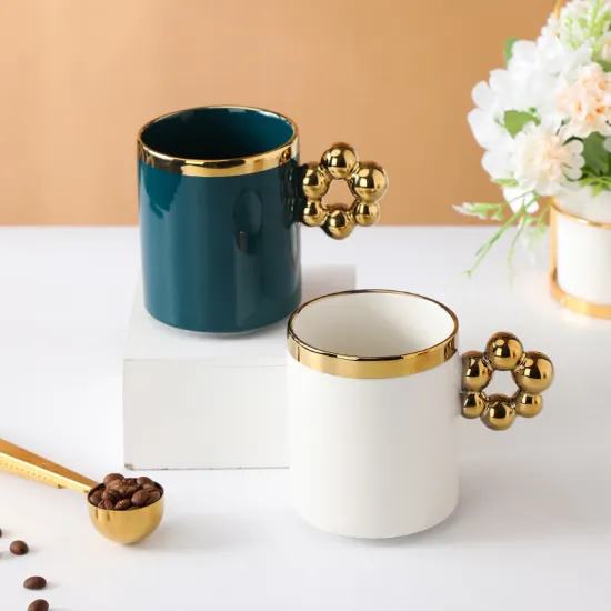 Wholesale Gold-Plated Ceramic Cups with Gold Rim and Handle - Perfect for Office Water Glasses