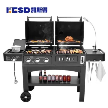 Outdoor Barbecue Grill Charcoal Gas Comb BBQ Grill American Family Party Barbecue Machine Courtyard Gas and Carbon Dual-Use BBQ